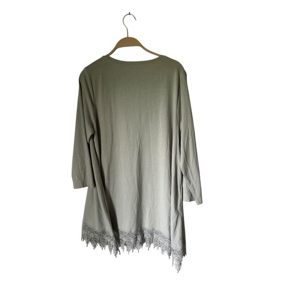 Mountain Mamas Gray Tunic 3/4 Sleeves With Crochet Hem‎ XXL Fall Shirt - Picture 3 of 4